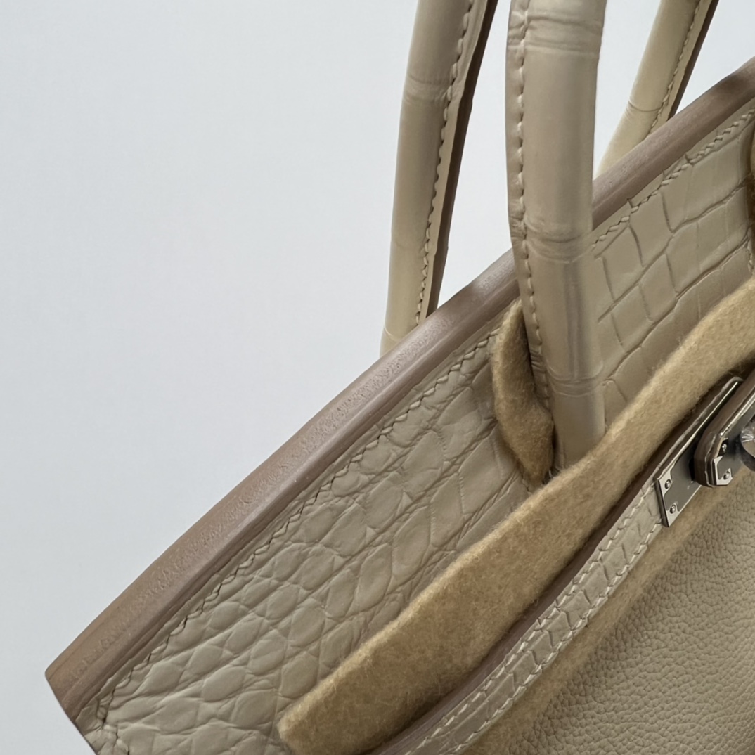 Hermes Touch Birkin 25CM Bag In Craie Togo and Matte Alligator Crocodile Leather